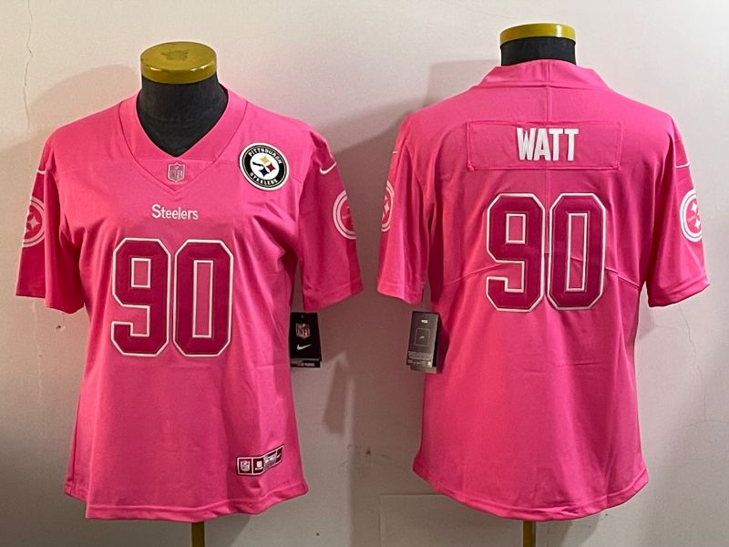 Women Pittsburgh Steelers 90 Watt Pink 2024 Nike Vapor Limited NFL Jersey style 3